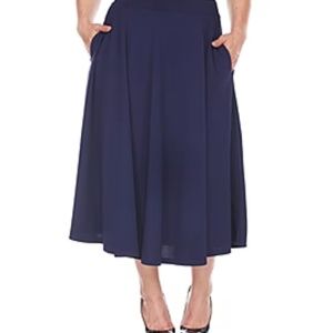 White Mark Tasmin Womens Mid Rise Stretch Fabric Midi Flared Skirt-Plus